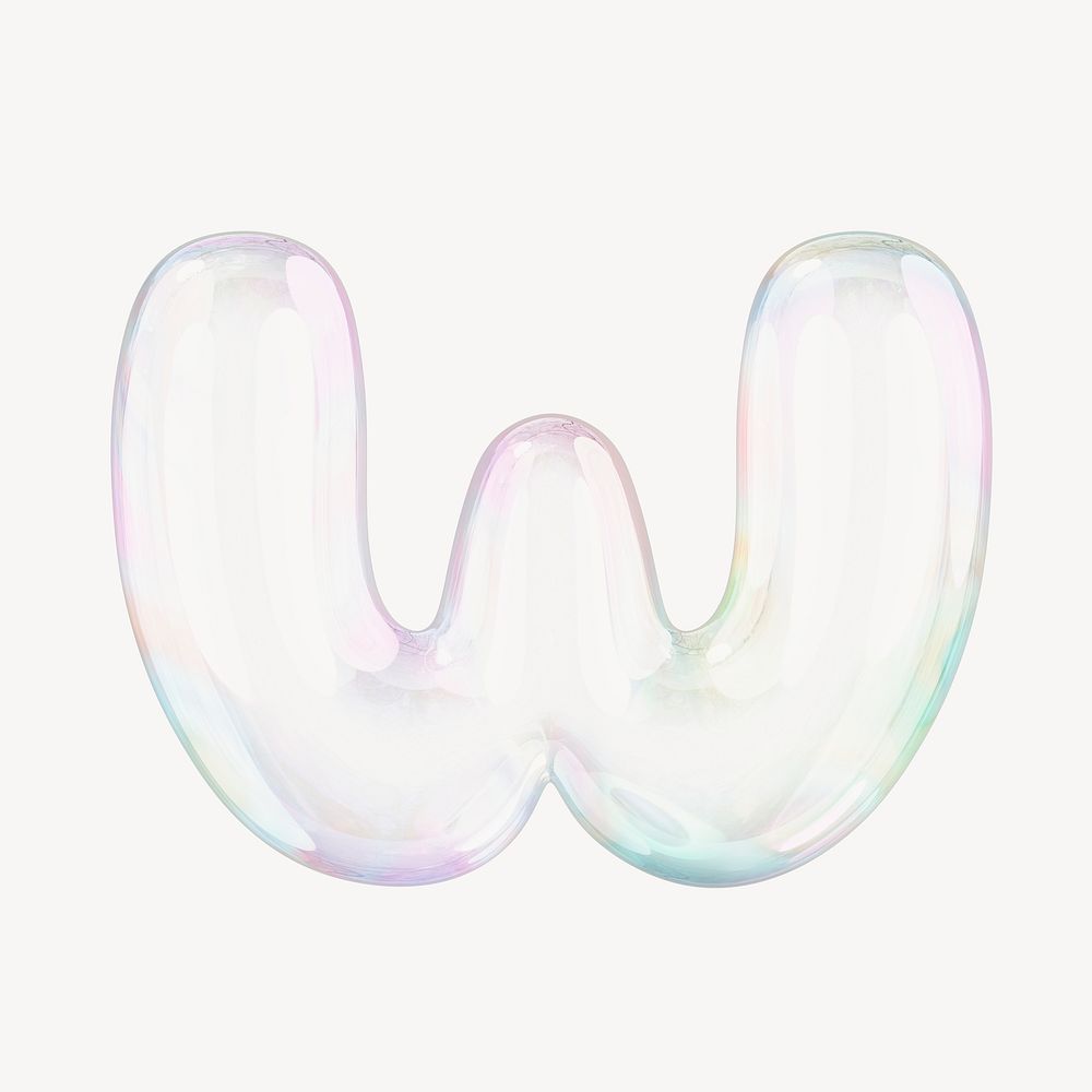 W letter, 3D transparent holographic bubble