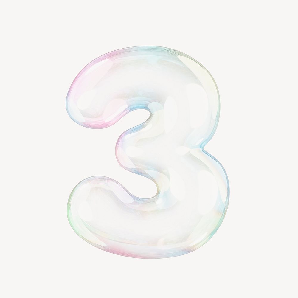 3 number three, 3D transparent holographic bubble