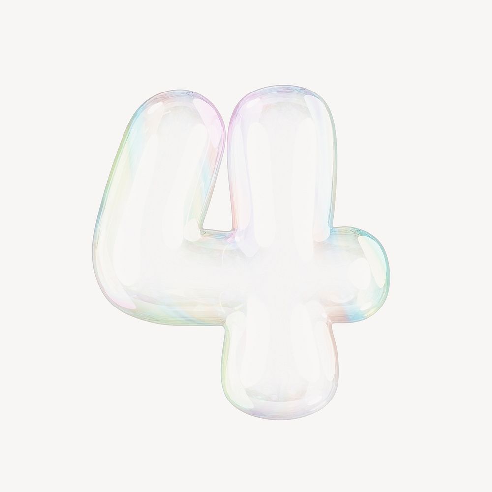 4 number four, 3D transparent holographic bubble