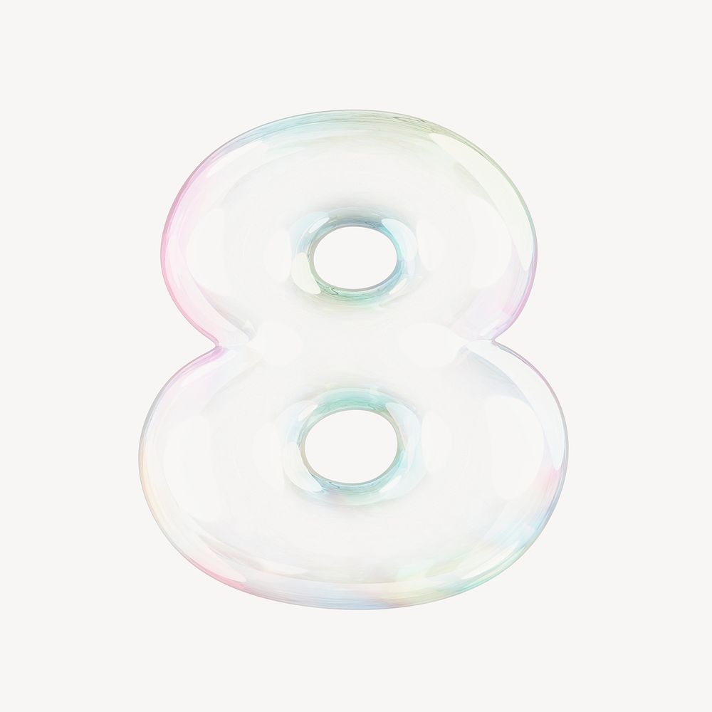 8 number eight, 3D transparent holographic bubble