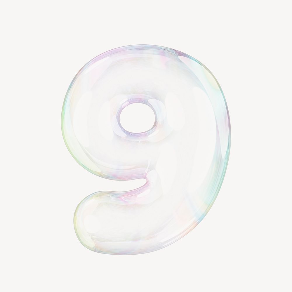 9 number nine, 3D transparent holographic bubble
