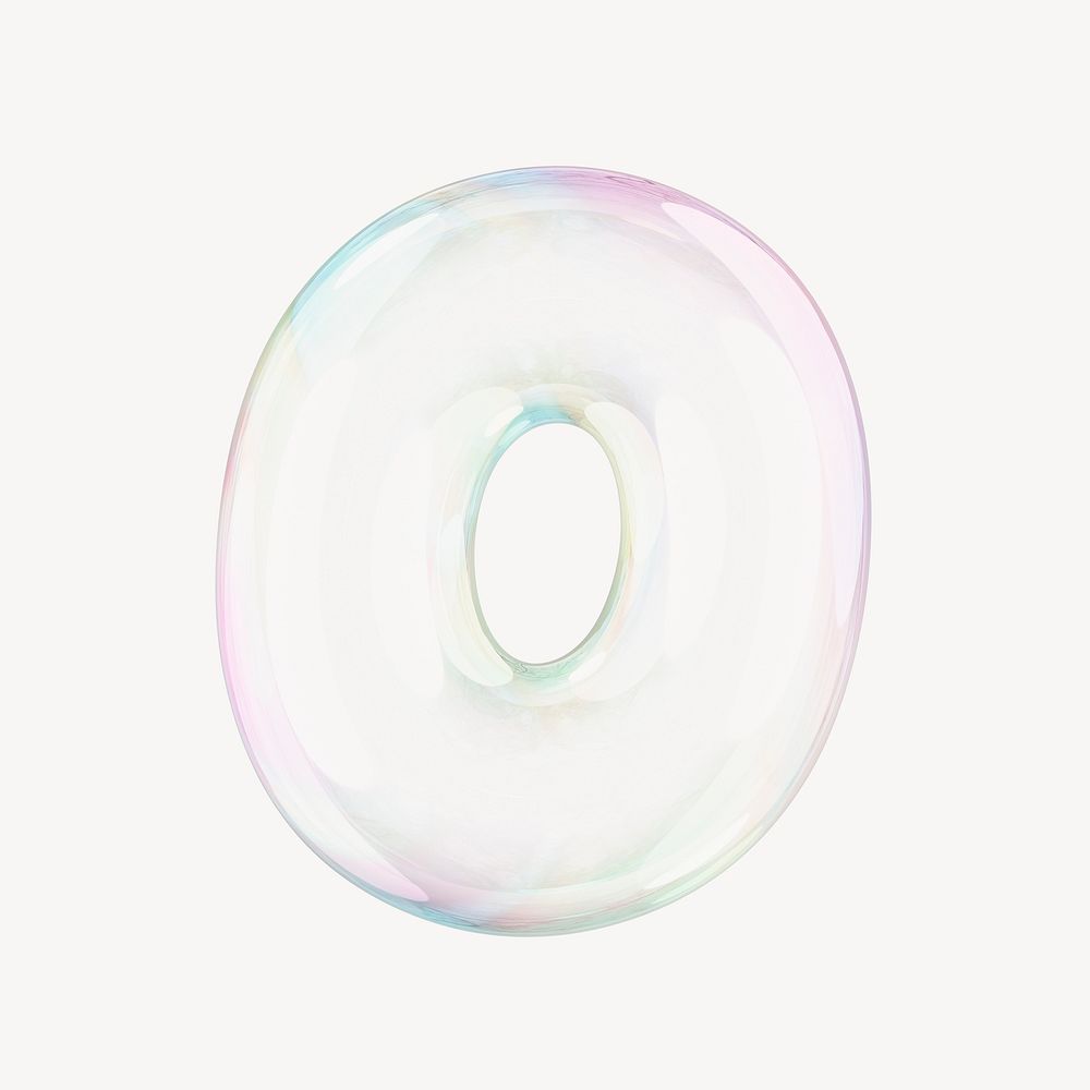 0 number zero, 3D transparent holographic bubble