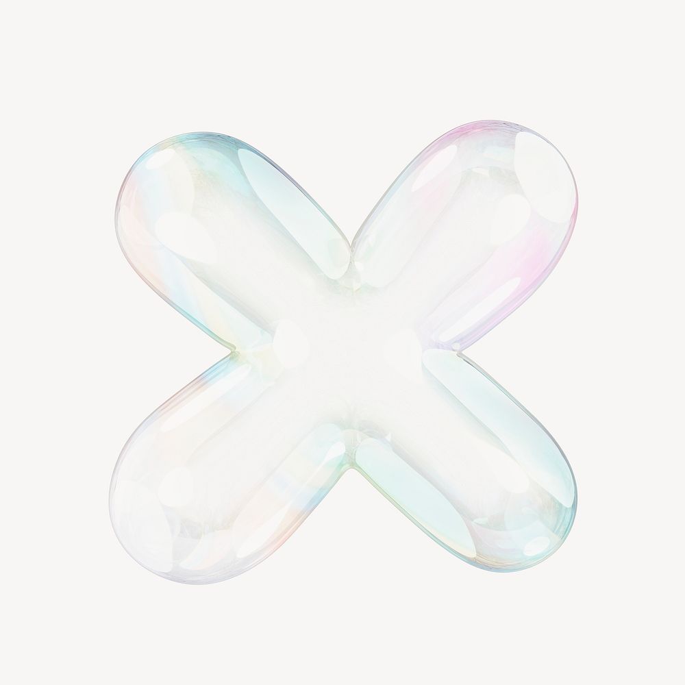 Multiply sign symbol, 3D transparent holographic bubble