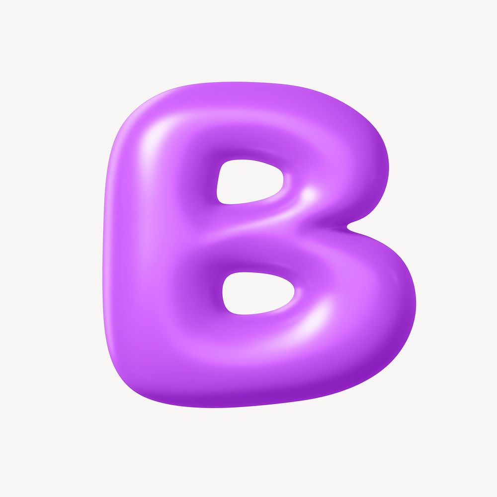 3D B letter, purple balloon English alphabet