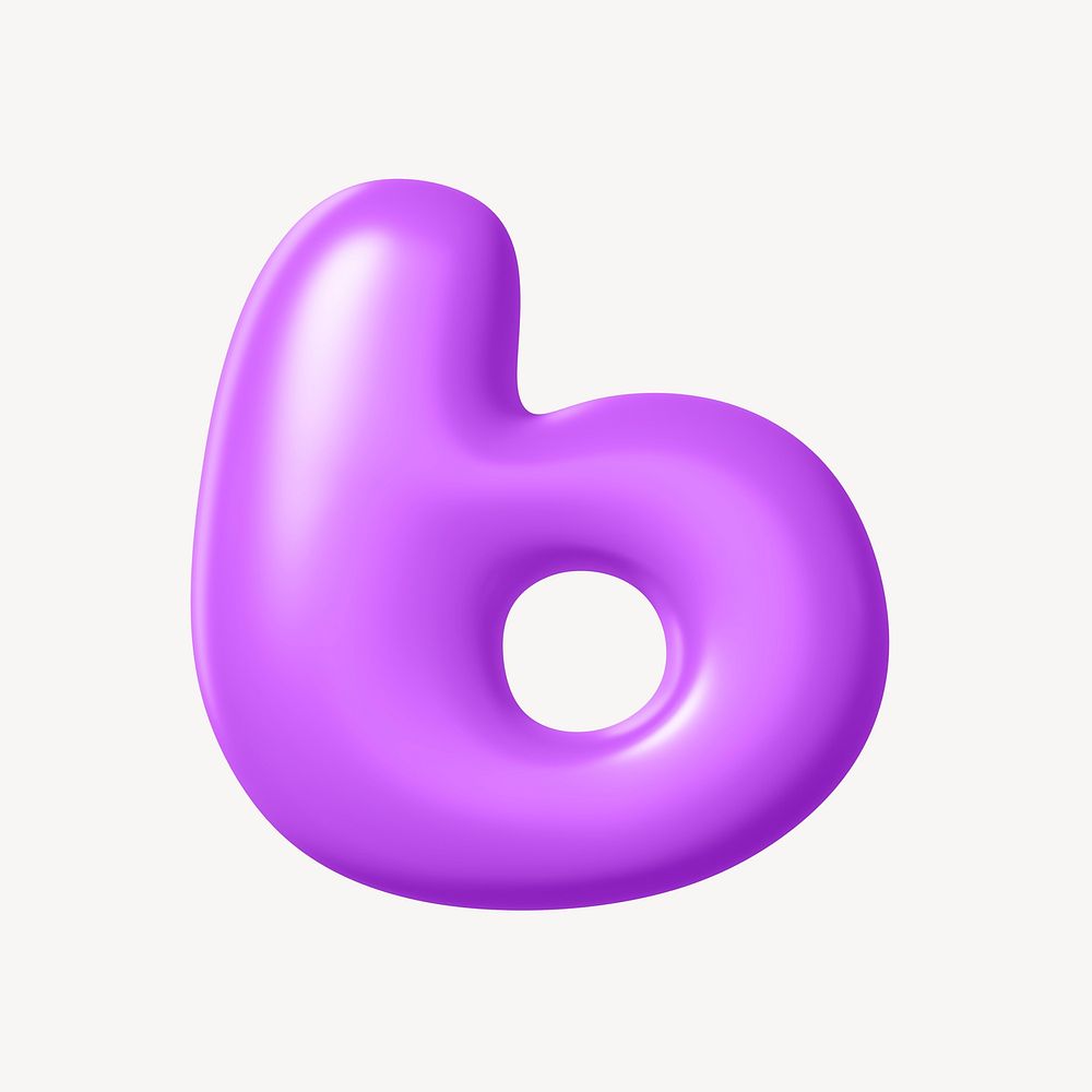 3D b letter, purple balloon English alphabet