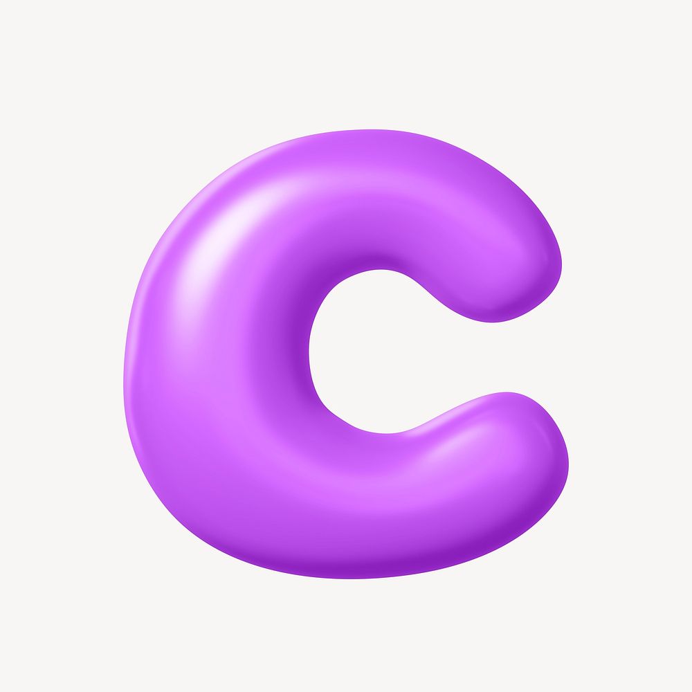 3D C letter, purple balloon English alphabet