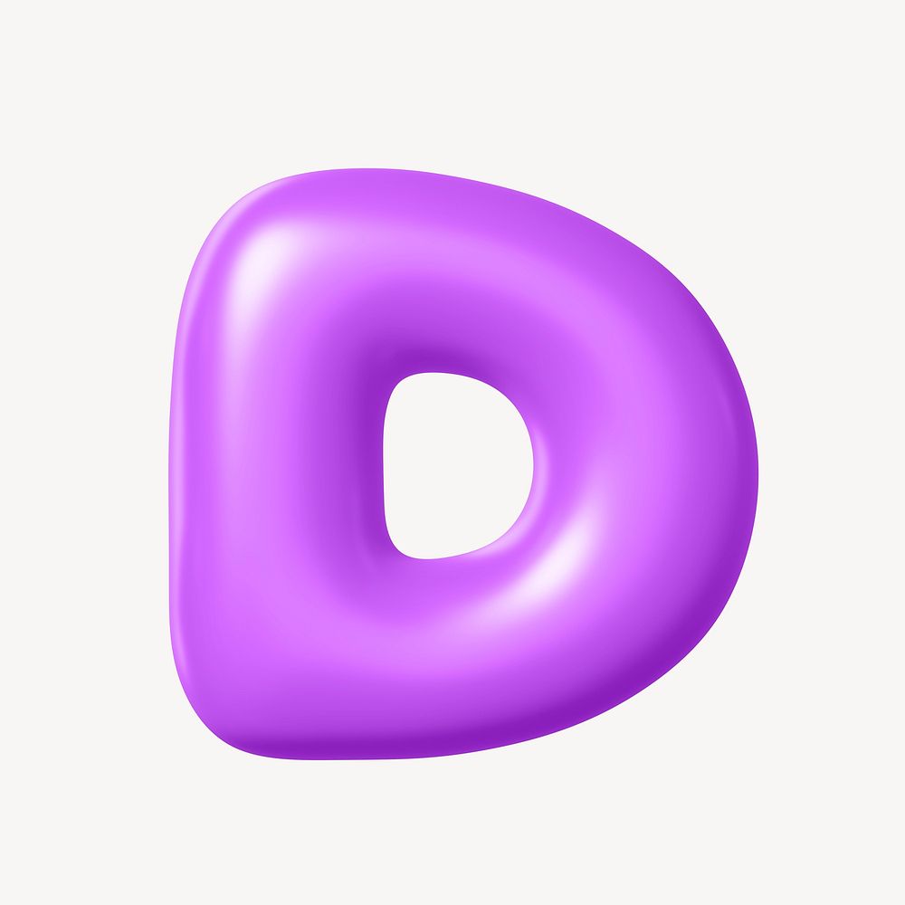 3D D letter, purple balloon English alphabet