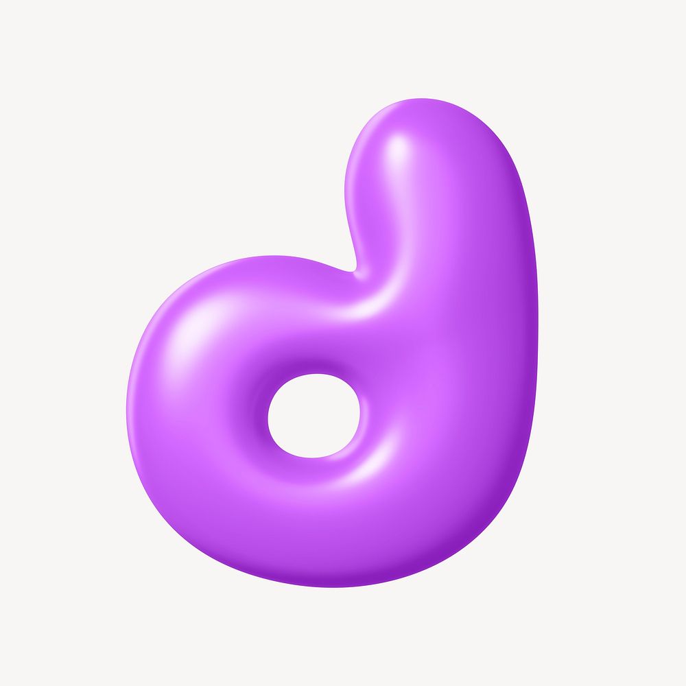 3D d letter, purple balloon English alphabet