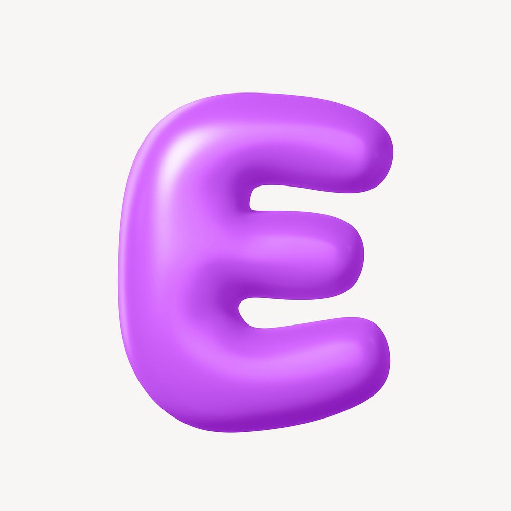 3D E letter, purple balloon English alphabet