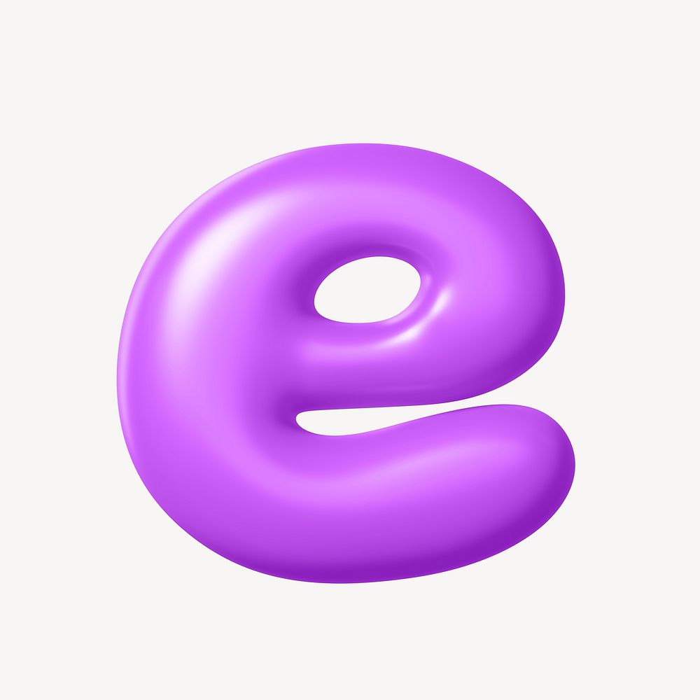 3D e letter, purple balloon English alphabet