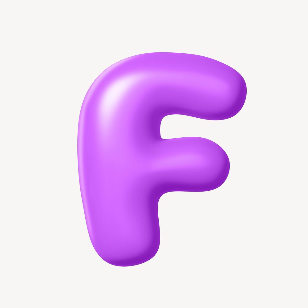 3D F letter, purple balloon English alphabet