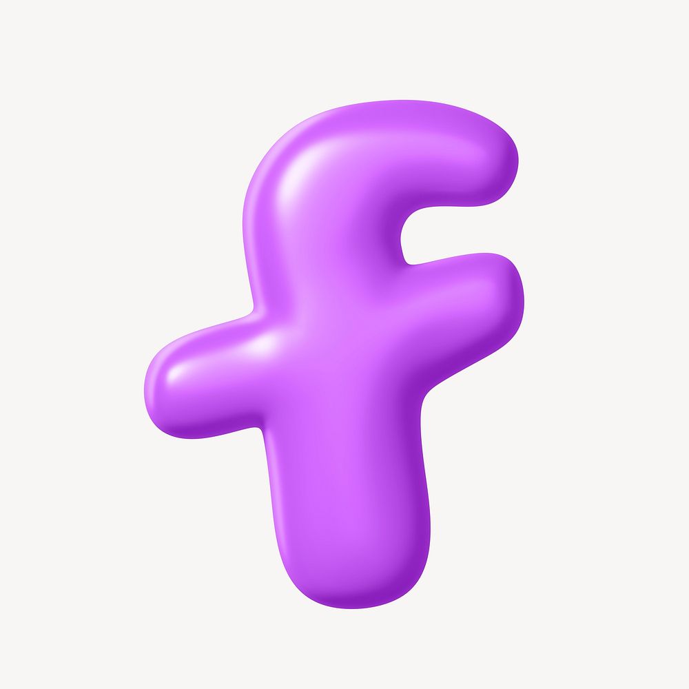 3D f letter, purple balloon English alphabet