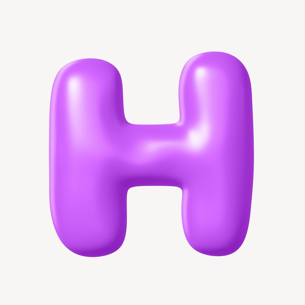3D H letter, purple balloon English alphabet