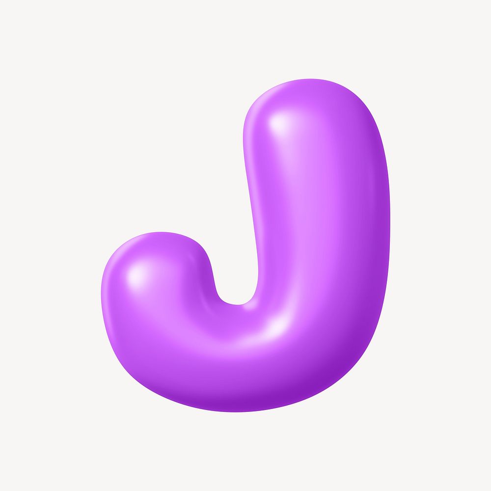 3D J letter, purple balloon English alphabet