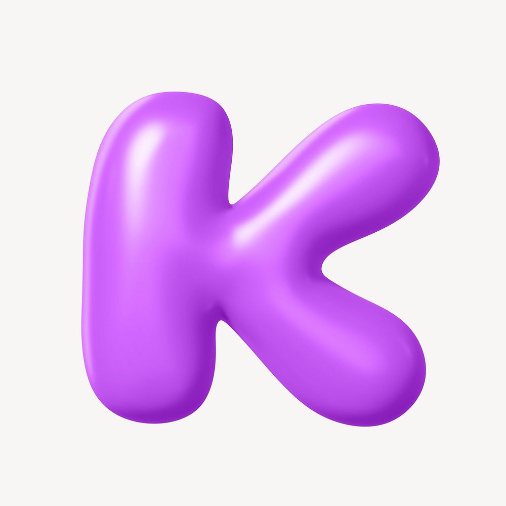3D K letter, purple balloon English alphabet