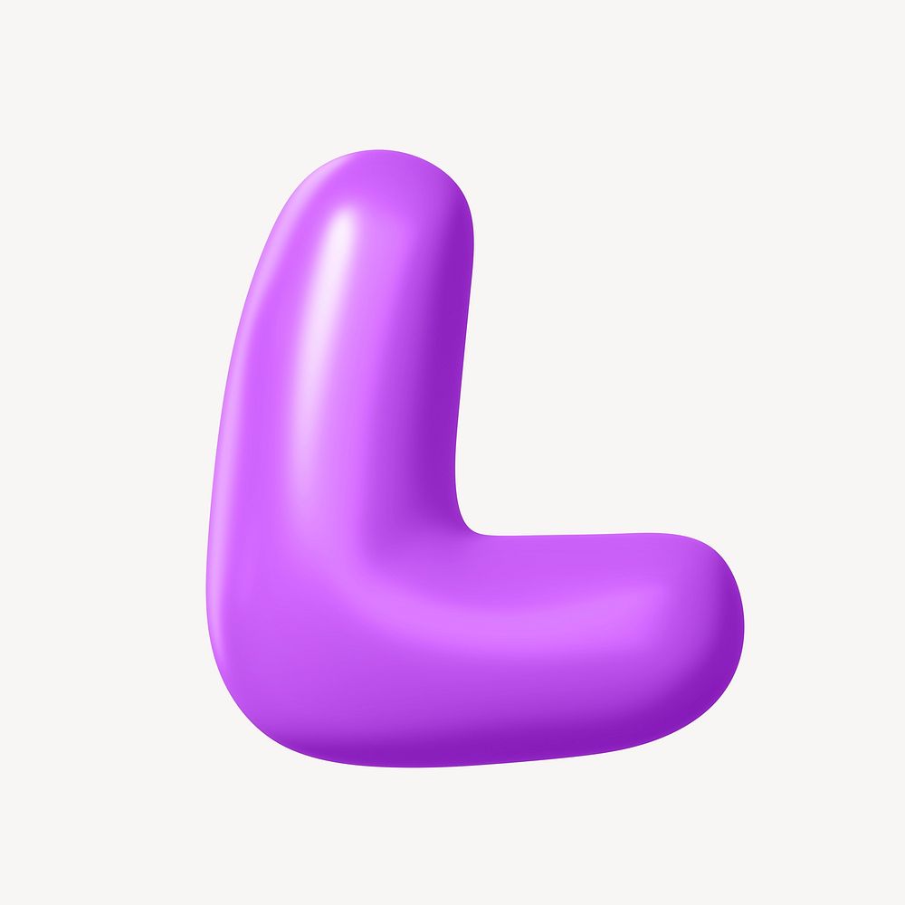 3D L letter, purple balloon English alphabet