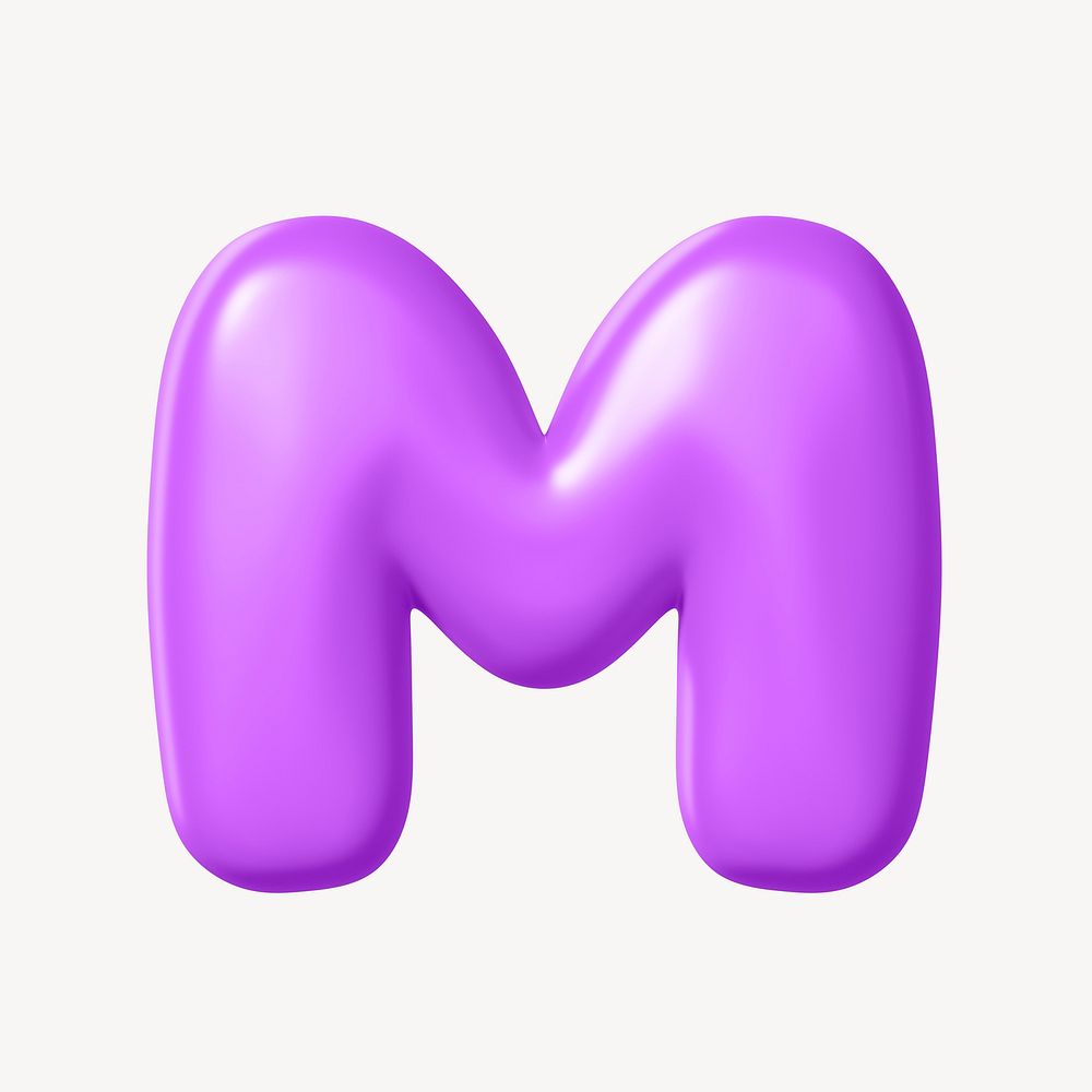 3D M letter, purple balloon English alphabet