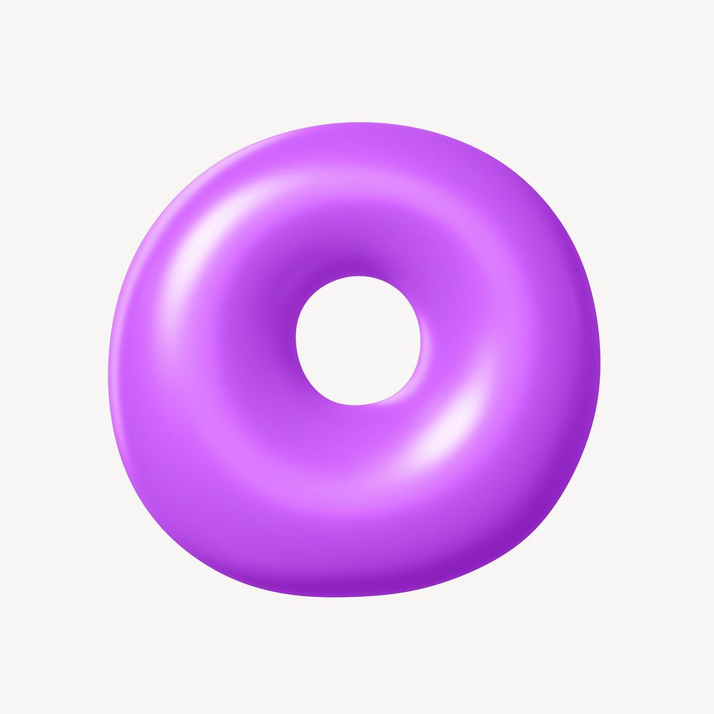 3D O letter, purple balloon English alphabet