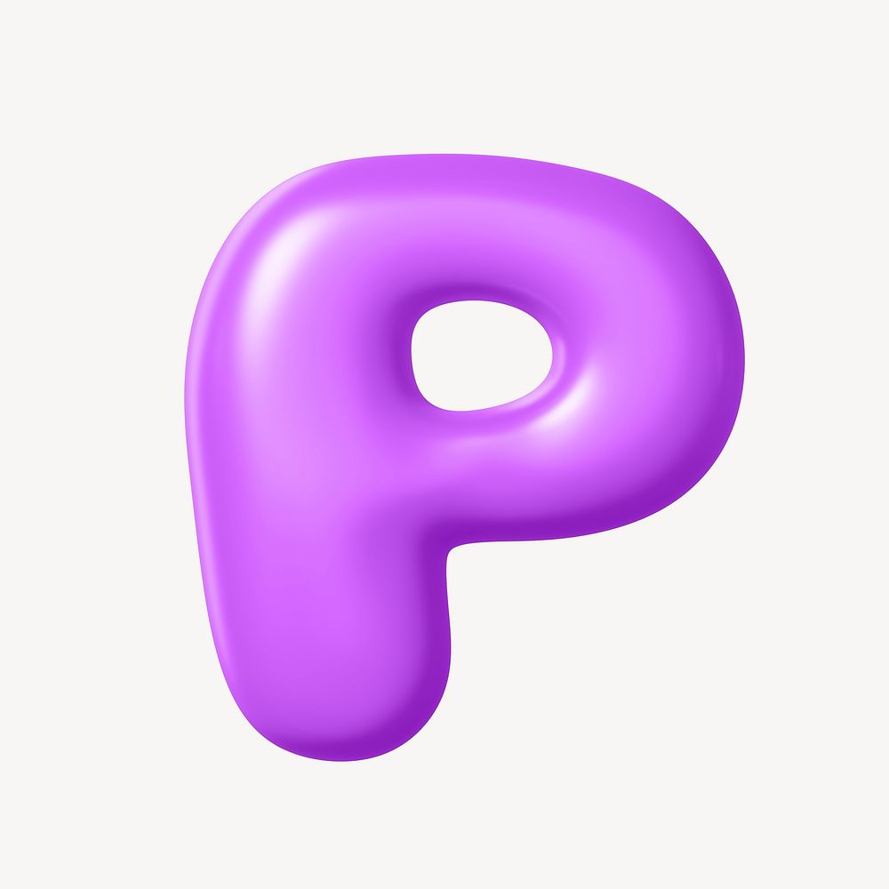 3D P letter, purple balloon English alphabet