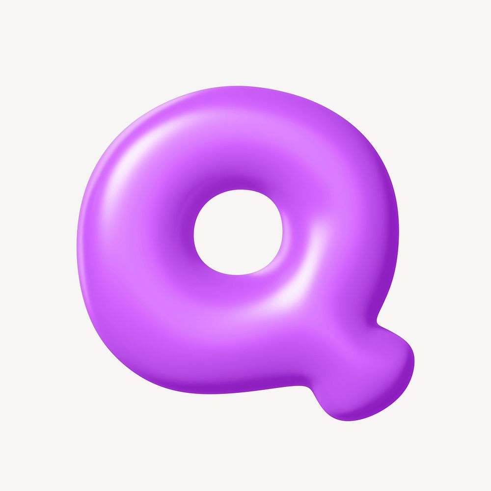 3D Q letter, purple balloon English alphabet