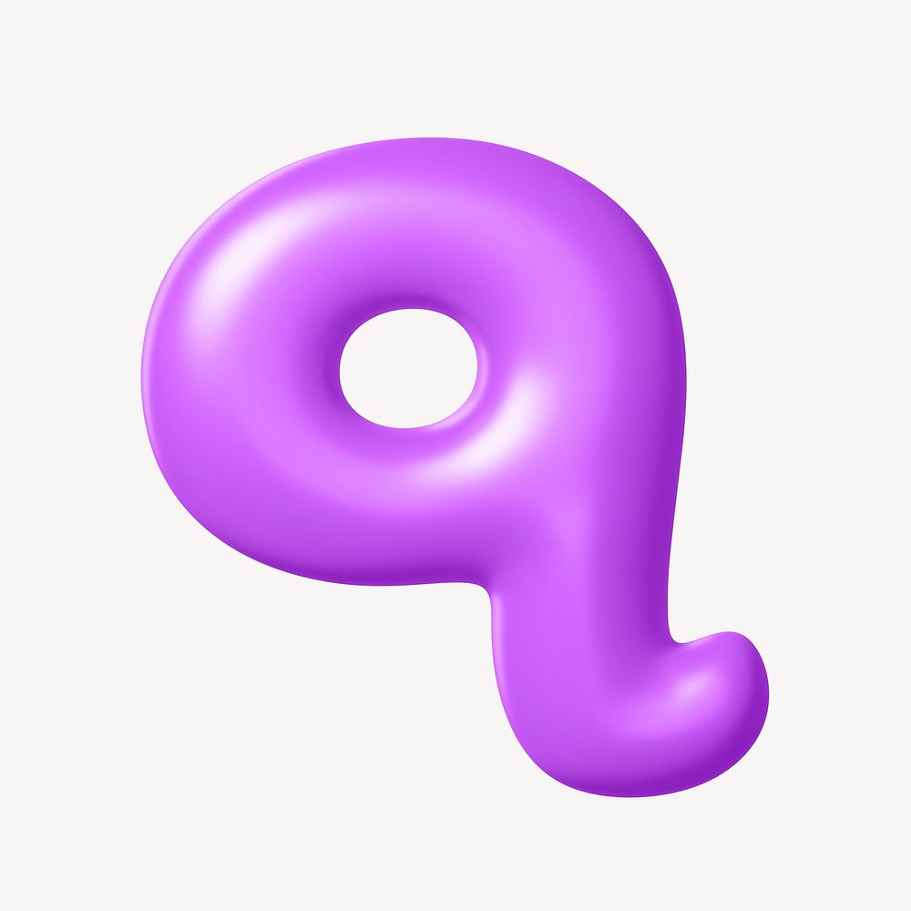 3D q letter, purple balloon English alphabet