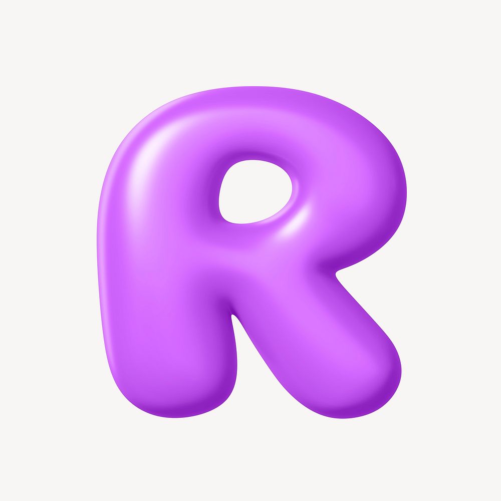 3D R letter, purple balloon English alphabet