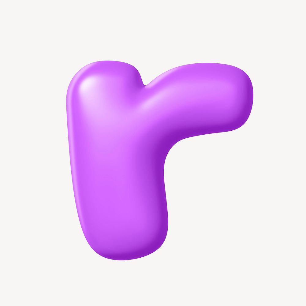 3D r letter, purple balloon English alphabet