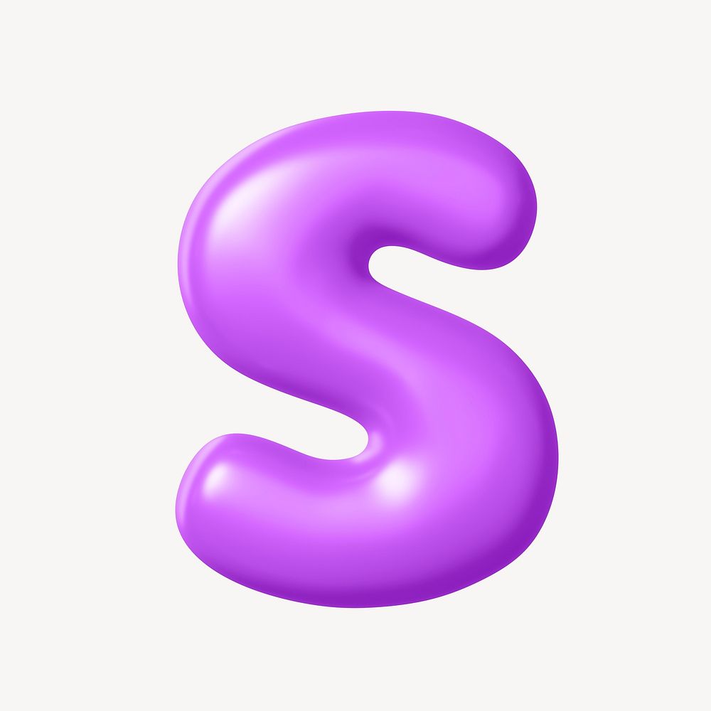 3D S letter, purple balloon English alphabet