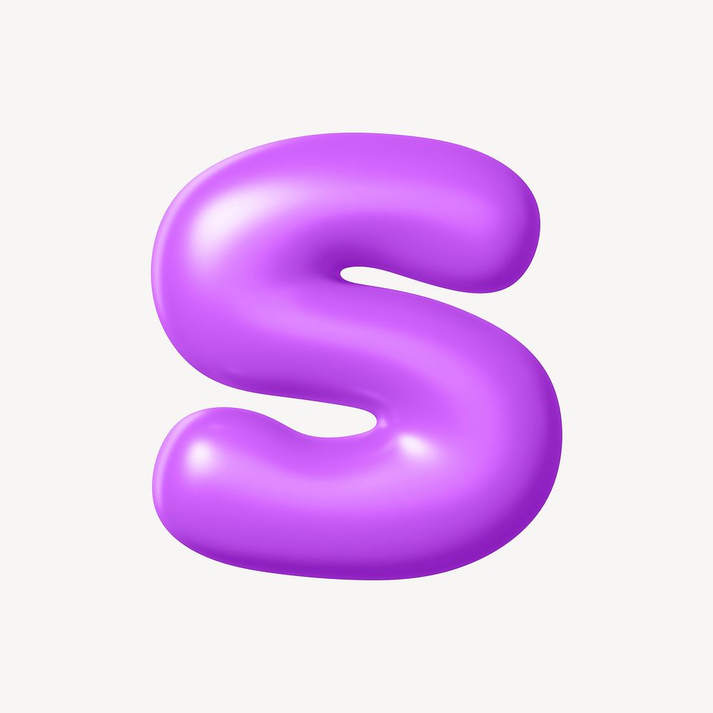 3D S letter, purple balloon English alphabet