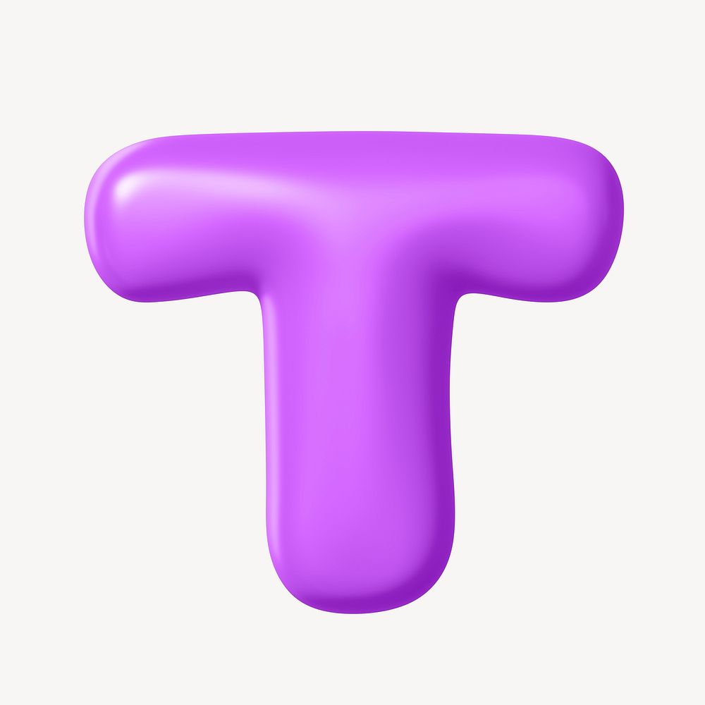 3D T letter, purple balloon English alphabet