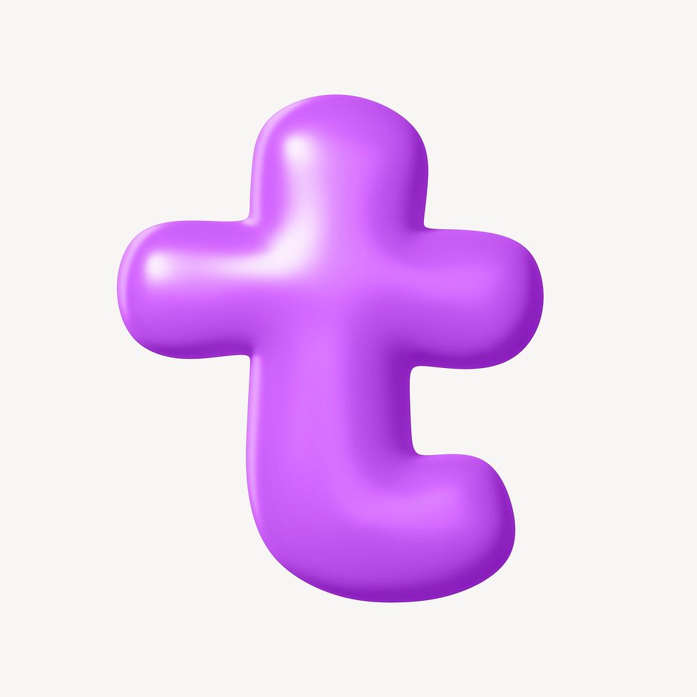 3D purple t letter, isolated English alphabet psd