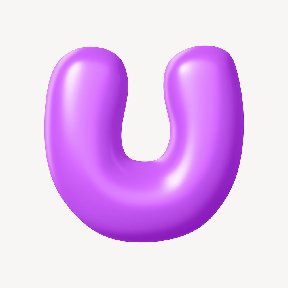 3D U letter, purple balloon English alphabet