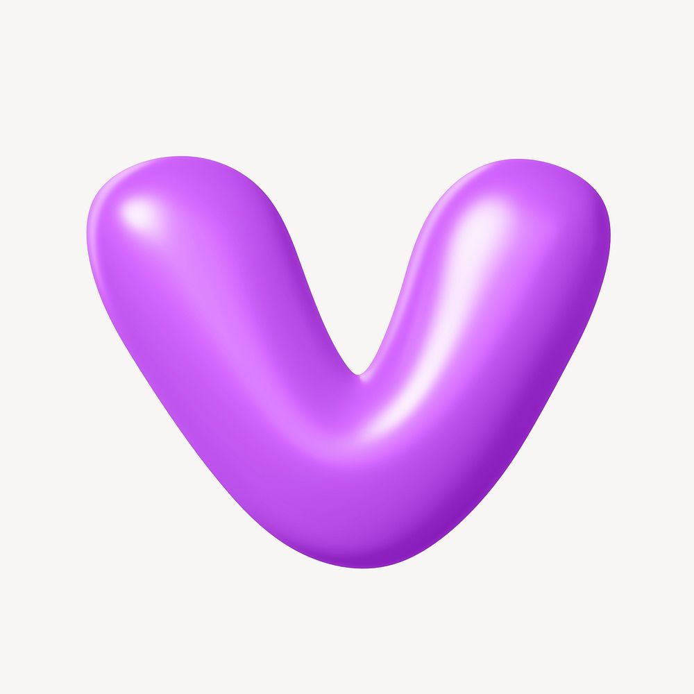 3D V letter, purple balloon English alphabet