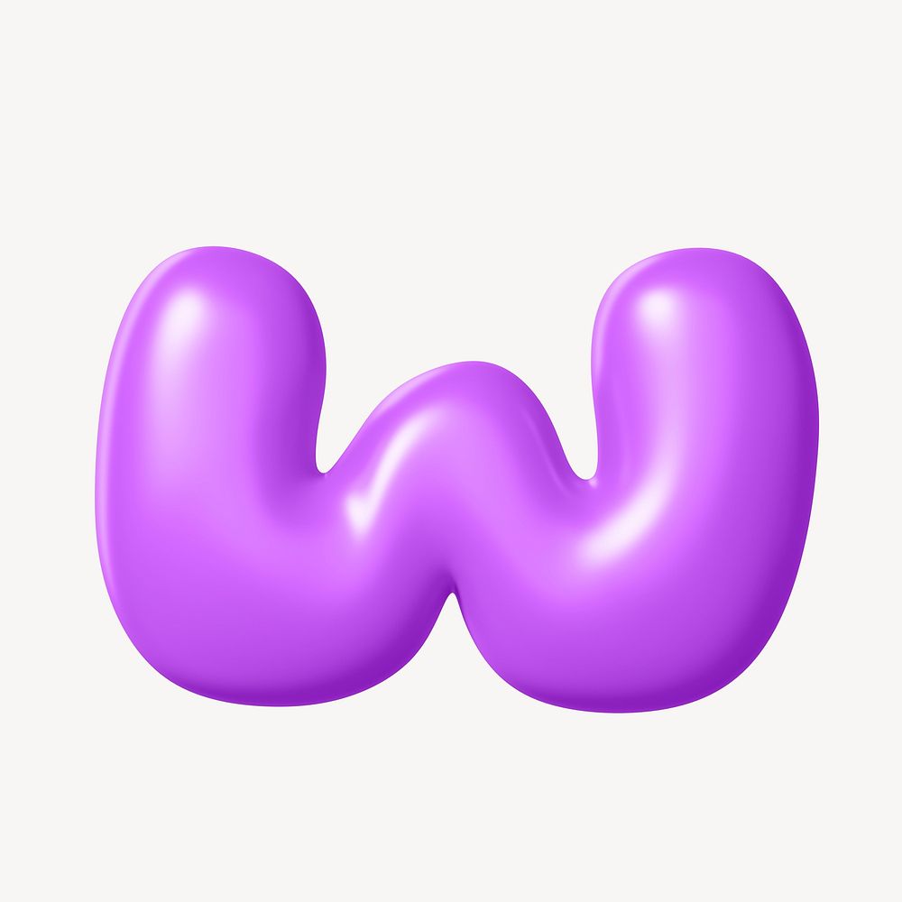 3D W letter, purple balloon English alphabet