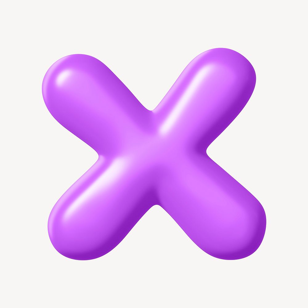 3D X letter, purple balloon English alphabet
