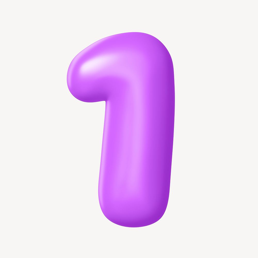 1 number one, 3D purple balloon texture