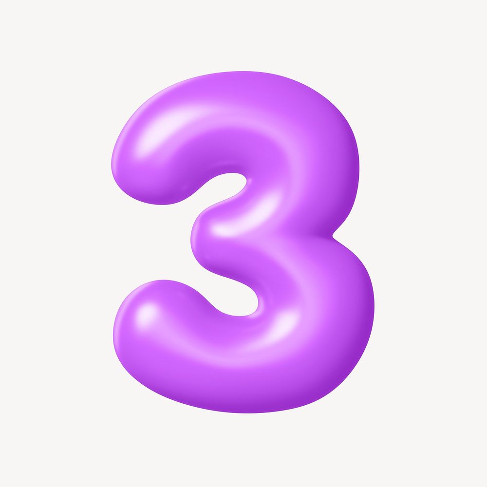 3 number three, 3D purple balloon texture