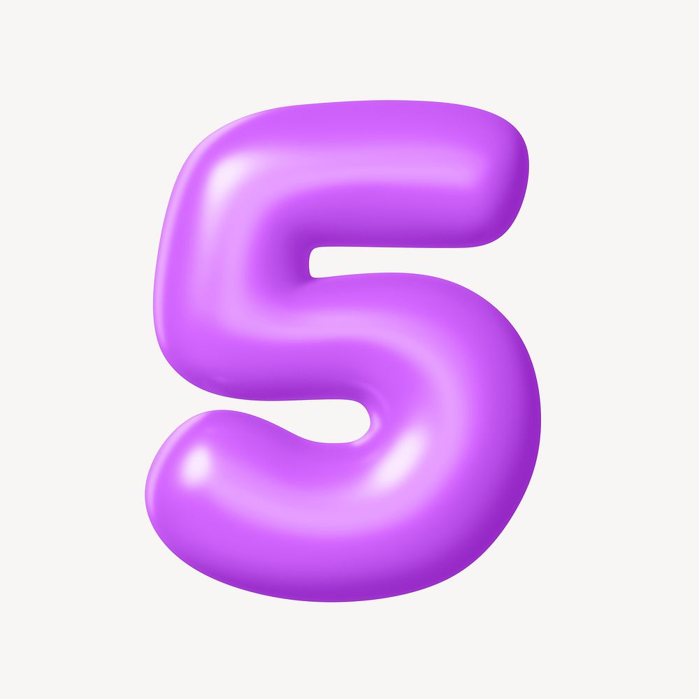 5 number five, 3D purple Free Photo rawpixel