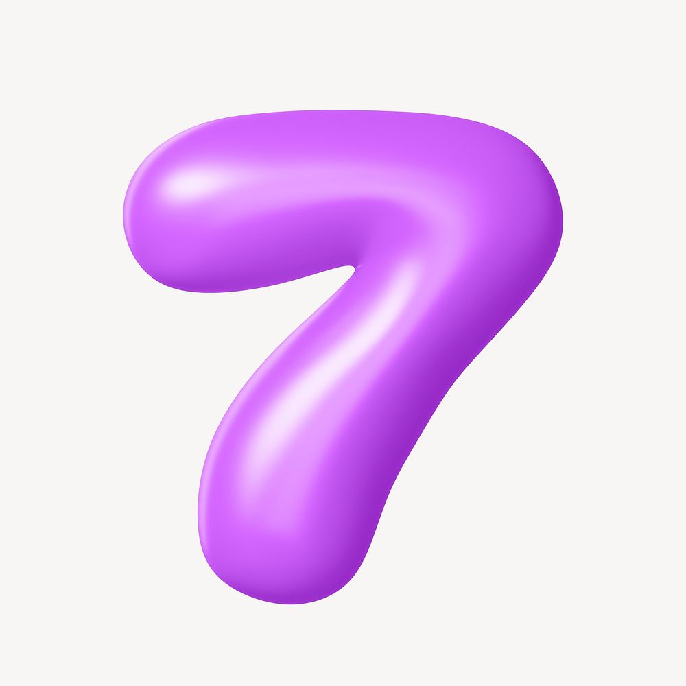 7 number seven, 3D purple balloon texture