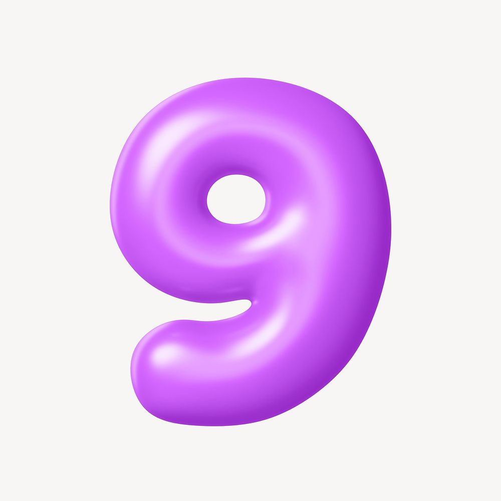 9 number nine, 3D purple balloon texture