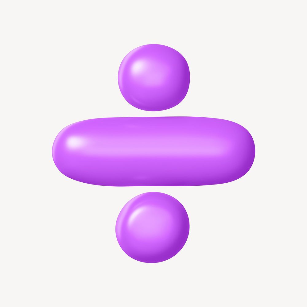 Division sign symbol, 3D purple balloon texture
