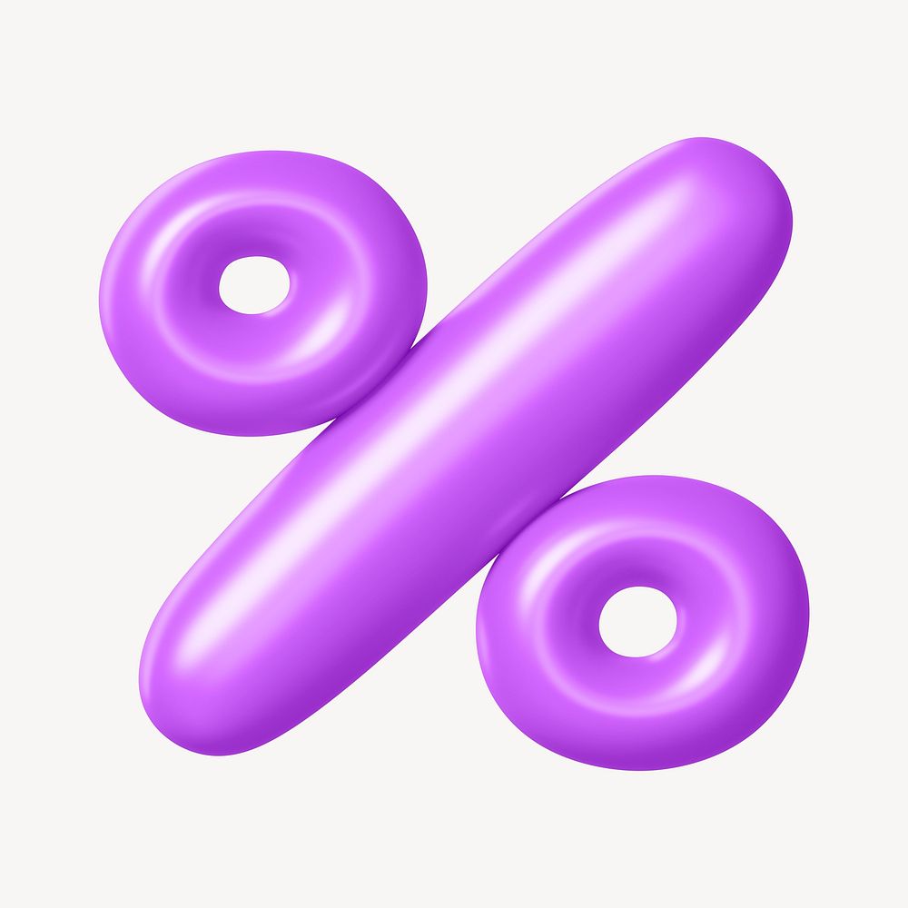 Percent sign symbol, 3D purple balloon texture