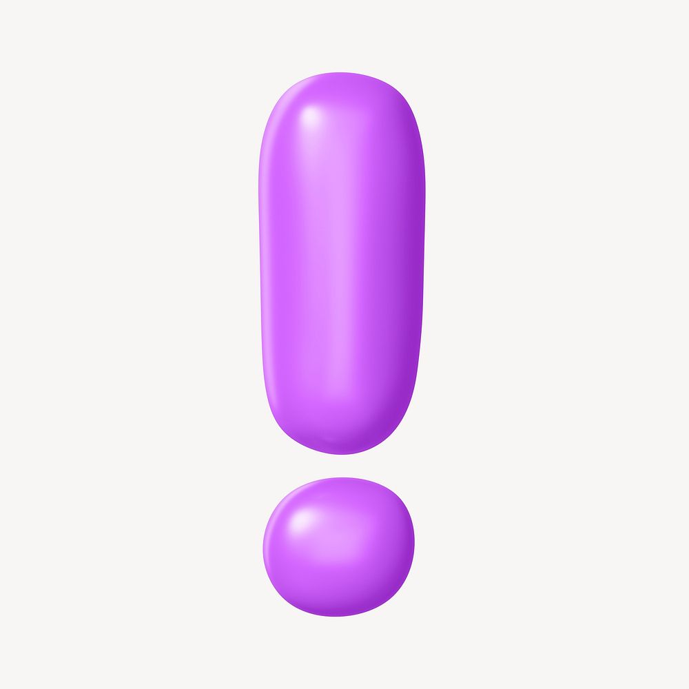 Exclamation mark symbol, 3D purple balloon texture