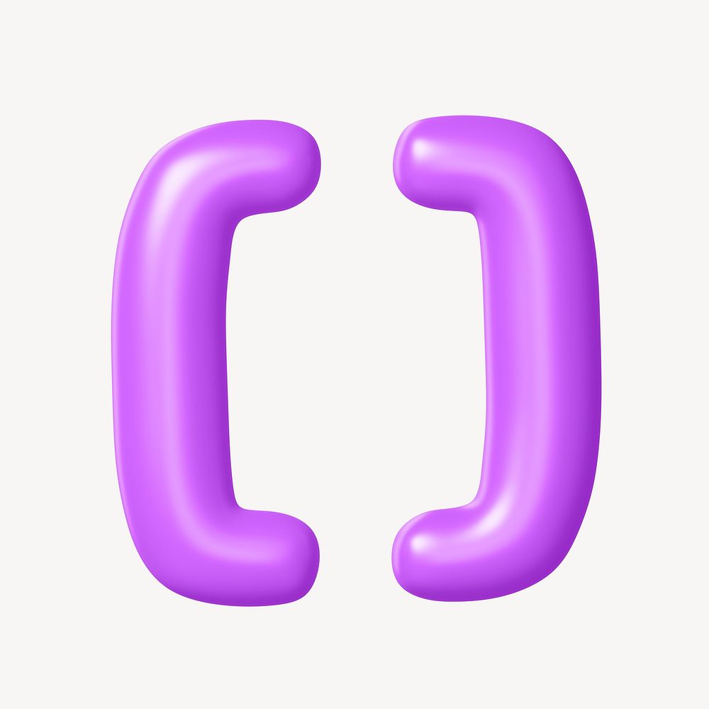 Square brackets symbol, 3D purple balloon texture