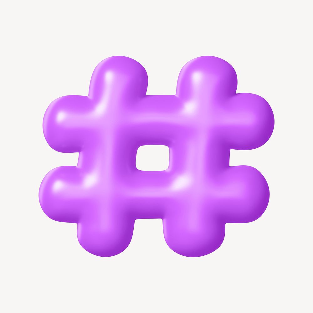 Hashtag symbol, 3D purple balloon texture