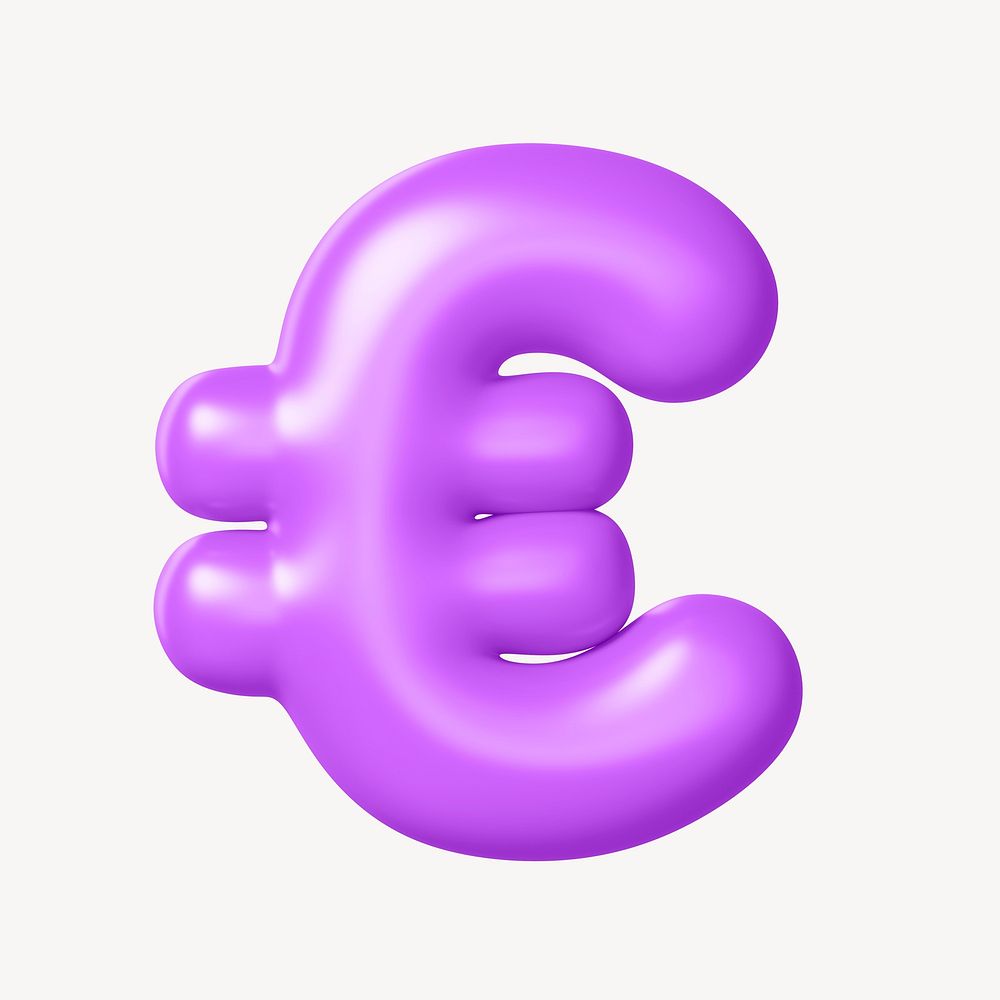 Euro currency sign, 3D purple balloon texture