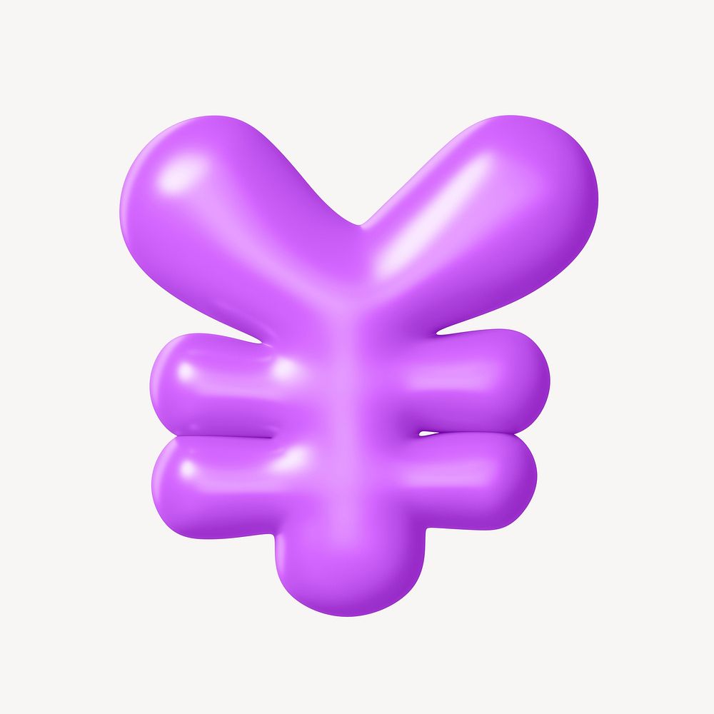 Japanese yen sign, 3D purple balloon texture