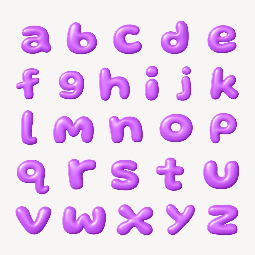 3D English alphabet, purple balloon texture set