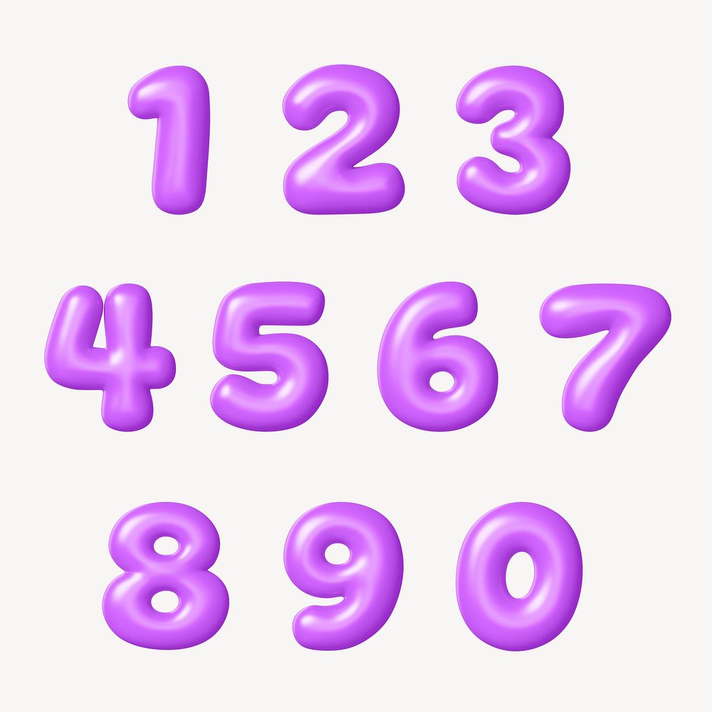 0-9 numbers, 3D purple balloon texture set