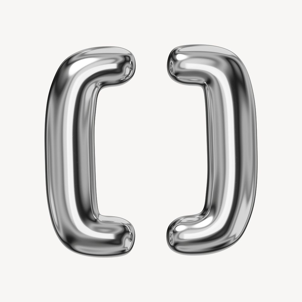 Square brackets symbol, 3D chrome metallic balloon design